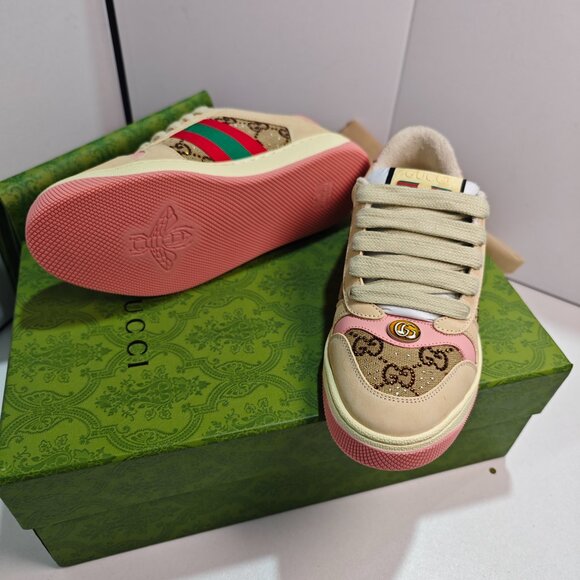 Gucci Screener Leather Sneakers with Crystal Embellishments and Pink Accents - Picture 3 of 5